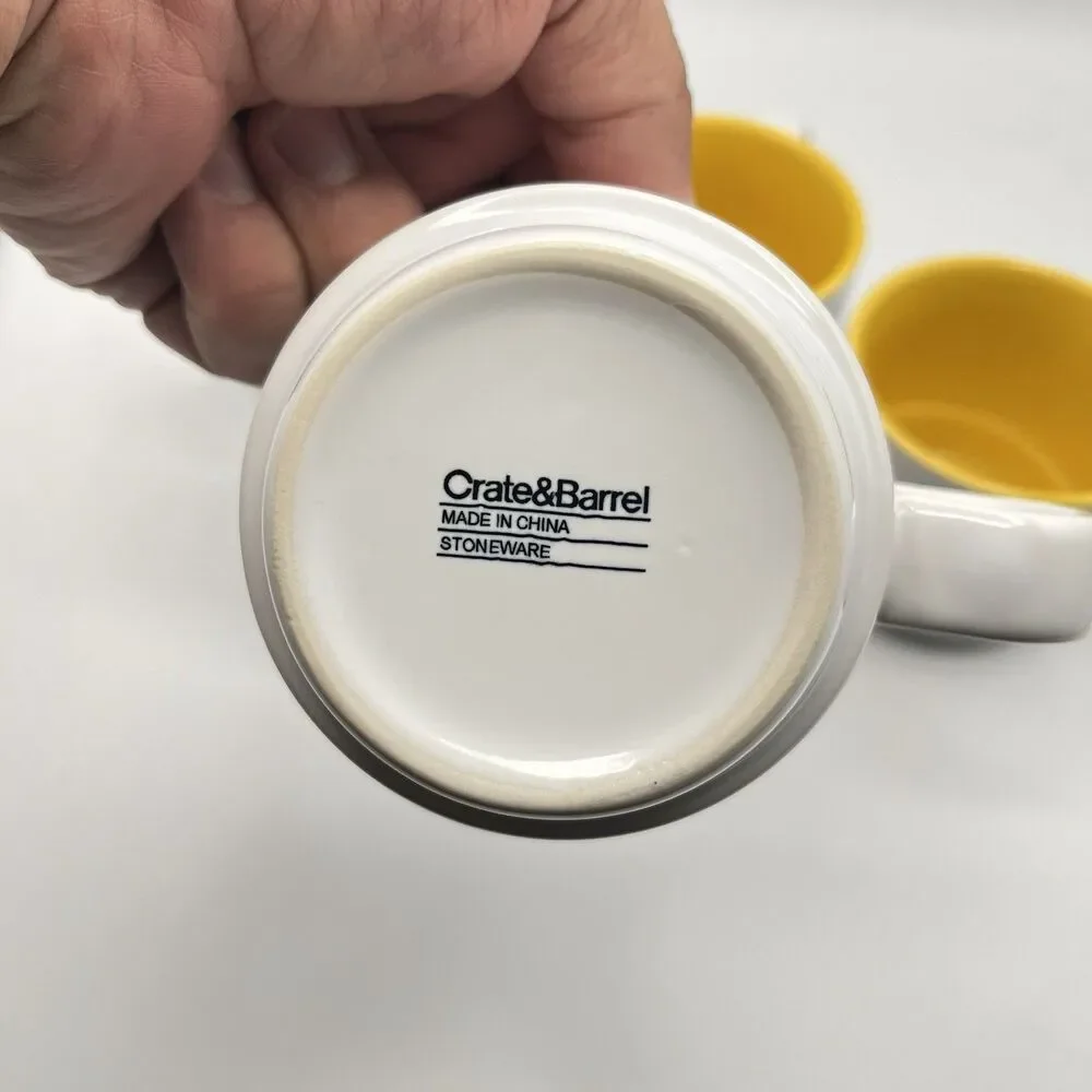 Crate and Barrel Stackable Cups Mugs White with 1 Green and 3 Yellow inside